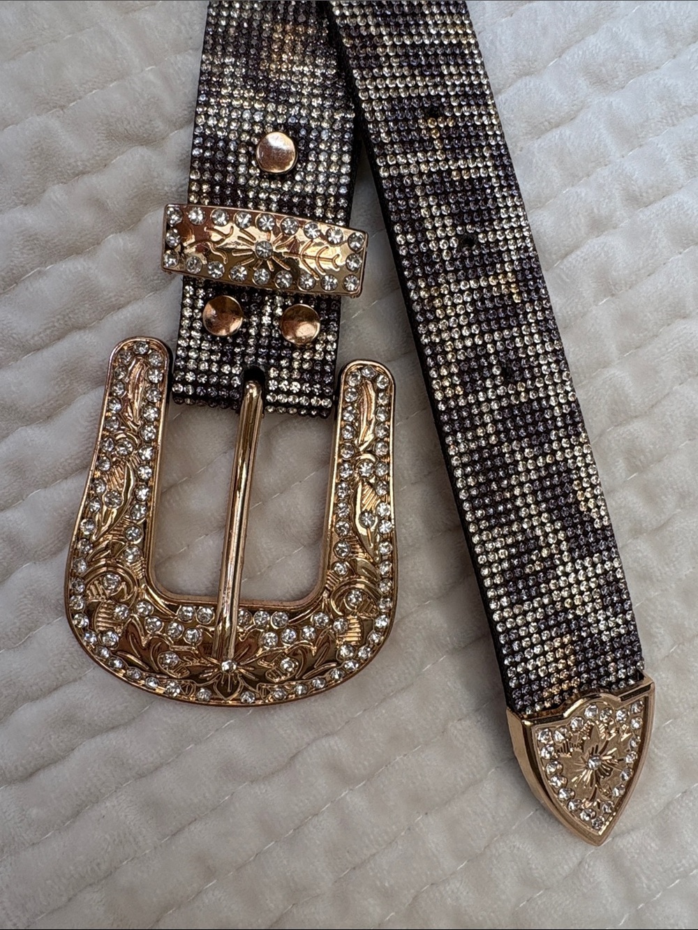 BKE Leopard Glitz Belt - Rhinestone - Gold Western Style Buckle